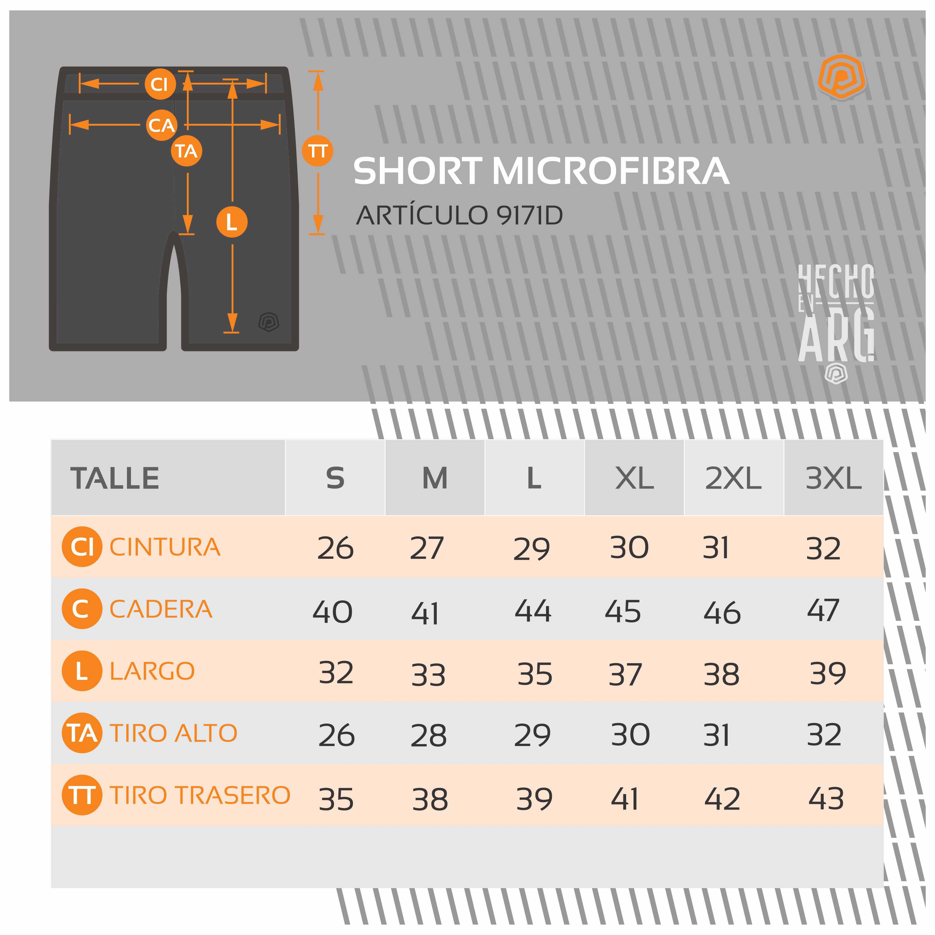 TABLA DE TALLES SHORT MICROFIBRA